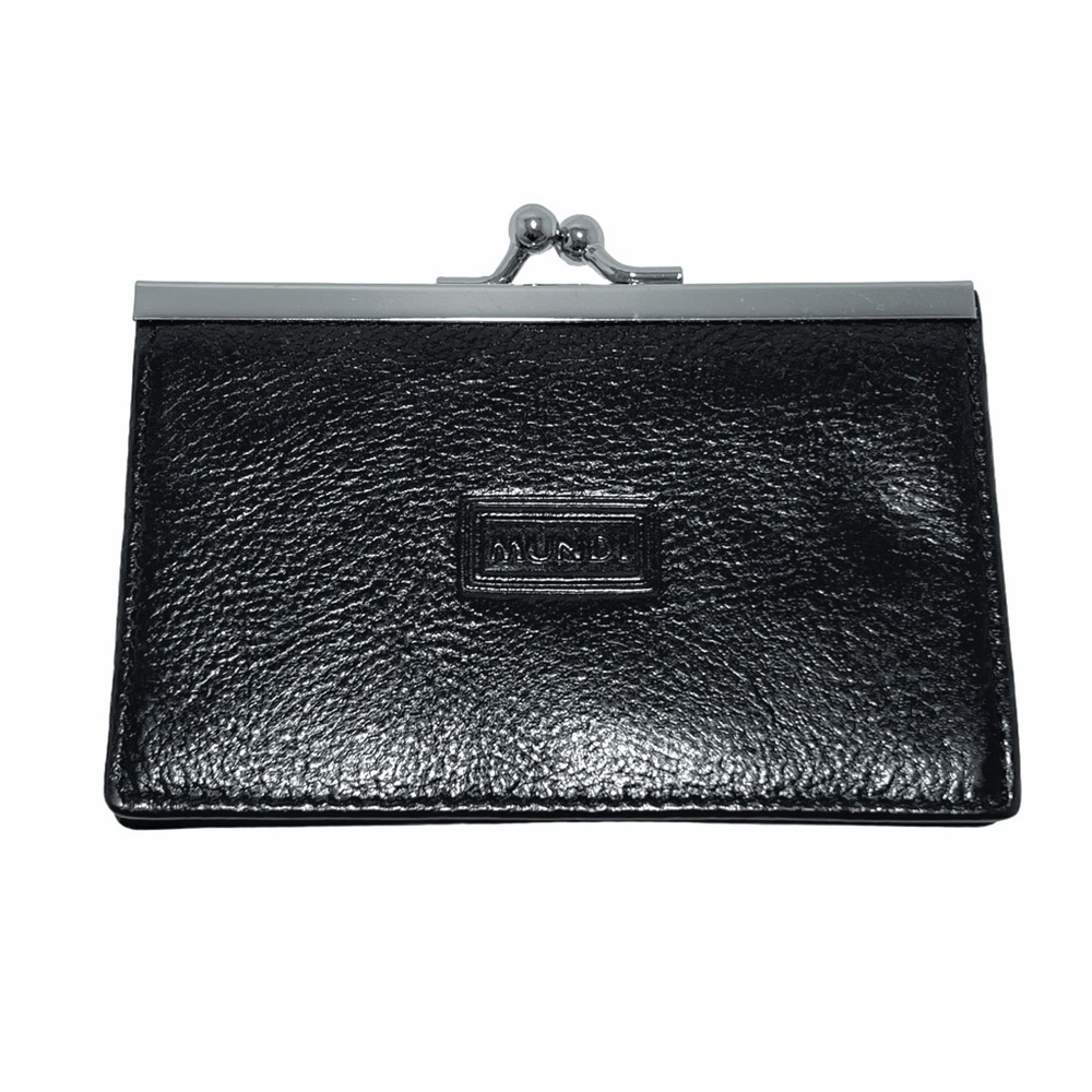 Mundi Black Genuine Leather Small Snap Clasp Closure Wallet Purse